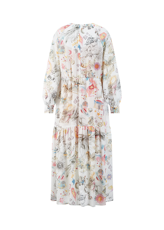 Riani Off-White Long Sleeve Maxi Dress with Dreamscape Print 636300