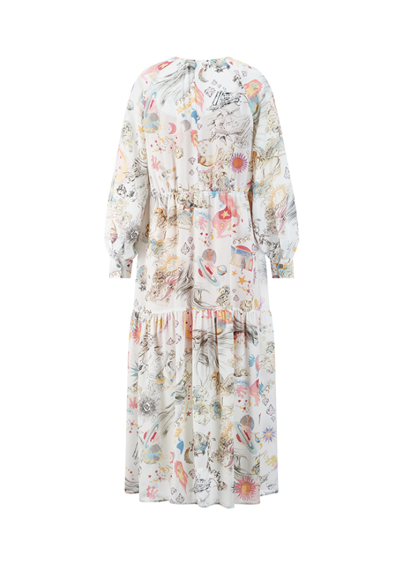 Riani Off-White Long Sleeve Maxi Dress with Dreamscape Print 636300