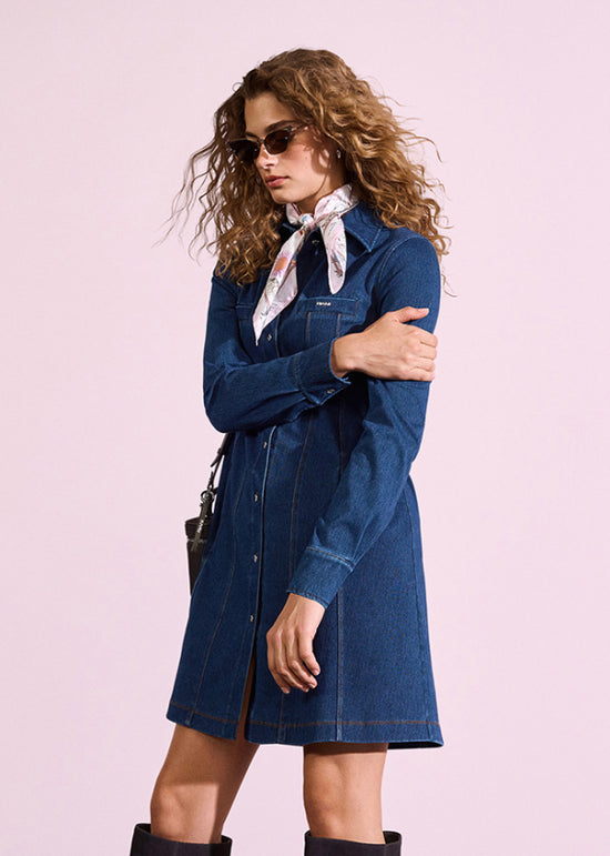 Riani Blue Denim Dress with Long Sleeves and Shirt Collar 636945