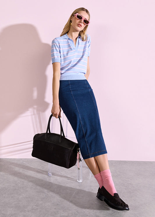 Riani Striped Light Blue Short Sleeve Polo Shirt 637010