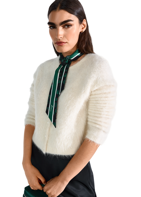 Riani Off-White Cropped Round Neck Cardigan 637280
