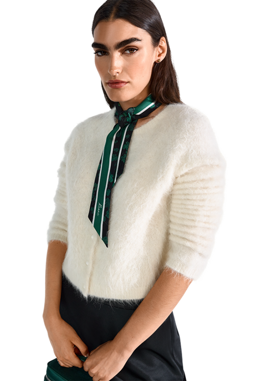 Riani Off-White Cropped Round Neck Cardigan 637280