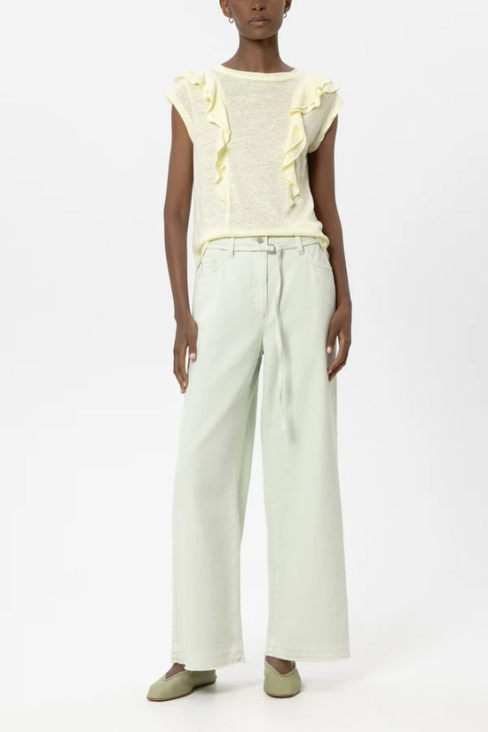 Luisa Cerano Pistachio Wide Leg Denim with Tie Belt