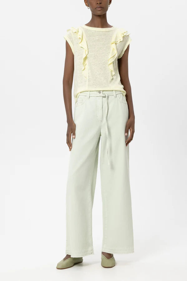 Luisa Cerano Pistachio Wide Leg Denim with Tie Belt