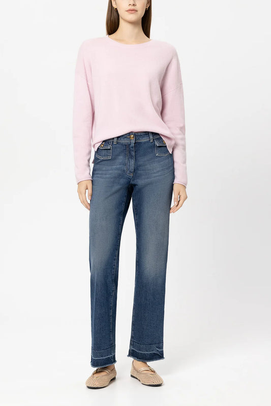 Luisa Cerano Authentic Straight-Leg Denim Jeans with Open Hem 638861
