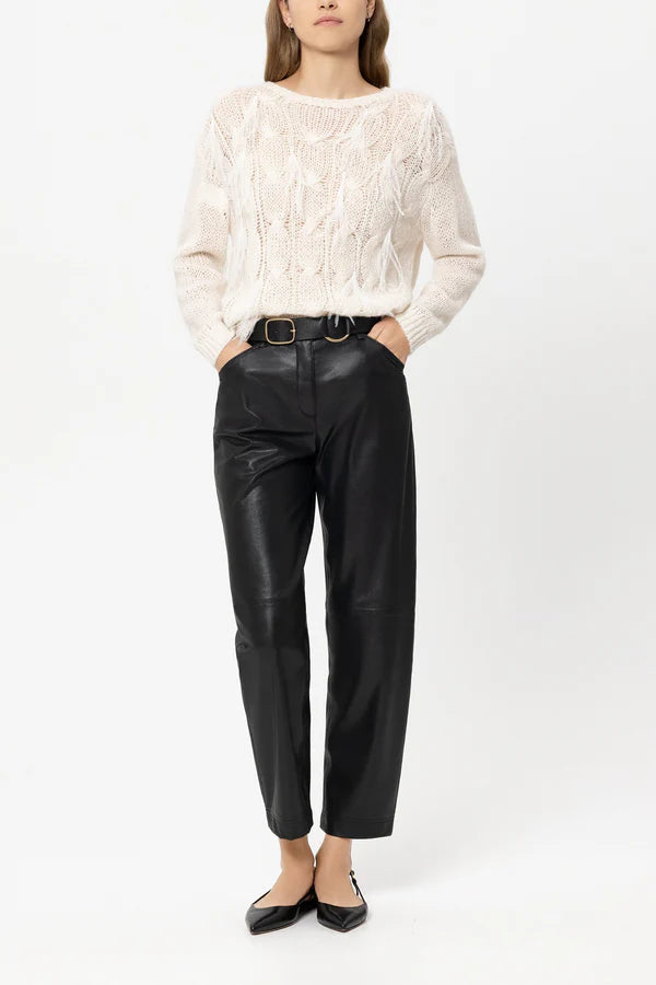 Luisa Cerano Black Faux Leather Barrel-Leg Trousers 638873