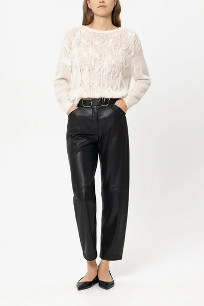 Luisa Cerano Black Faux Leather Barrel-Leg Trousers 638873