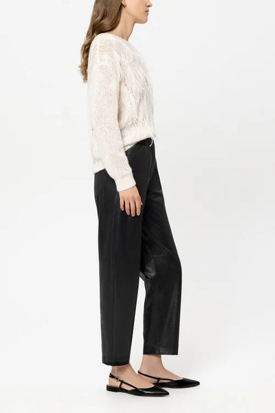 Luisa Cerano Black Faux Leather Barrel-Leg Trousers 638873