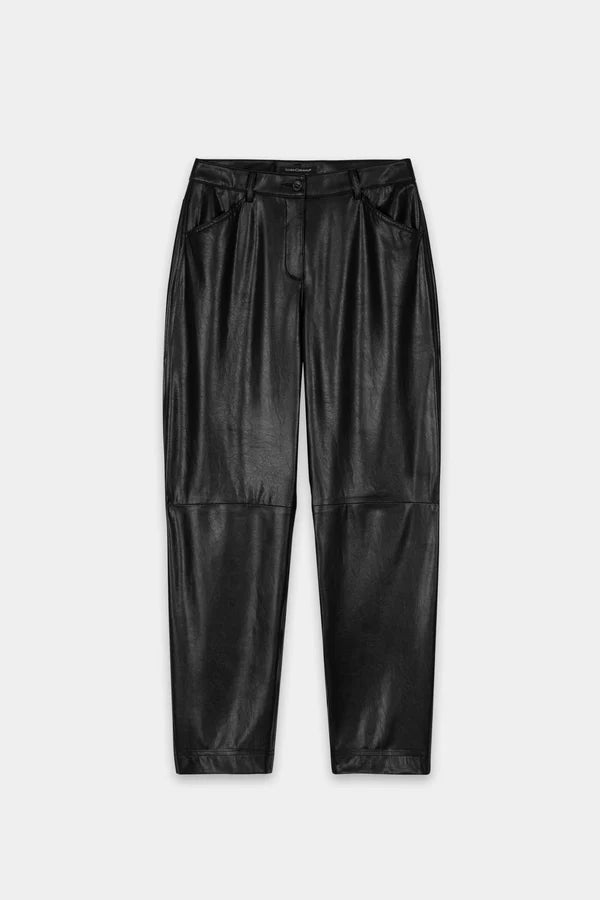 Luisa Cerano Black Faux Leather Barrel-Leg Trousers 638873