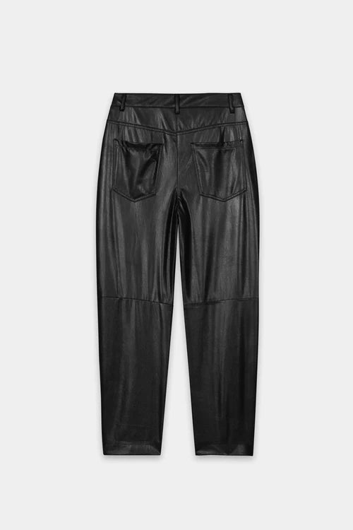 Luisa Cerano Black Faux Leather Barrel-Leg Trousers 638873