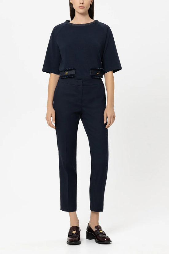Luisa Cerano Navy Slim Tailored Gaberdine Trousers 638878
