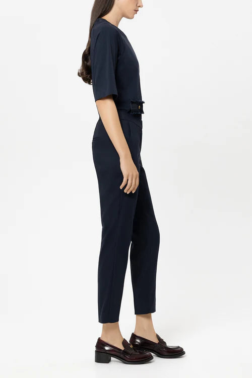 Luisa Cerano Navy Slim Tailored Gaberdine Trousers 638878