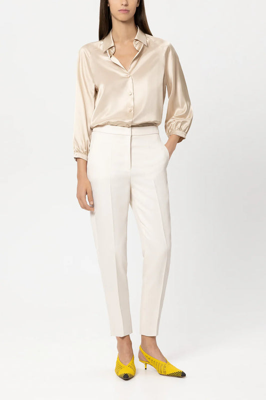 Luisa Cerano Cream Cropped twill Tapered Trousers 638879