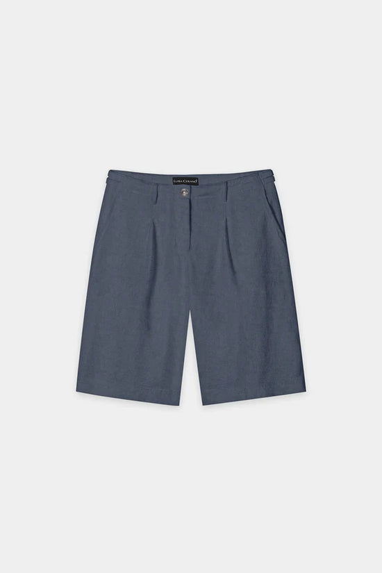 Luisa Cerano Tinted Blue Bermuda Shorts in Linen Blend 638883