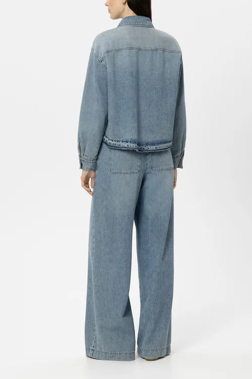 Luisa Cerano Blue Wide Leg Denim Jeans with Pleat