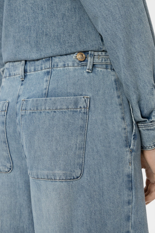 Luisa Cerano Blue Wide Leg Denim Jeans with Pleat