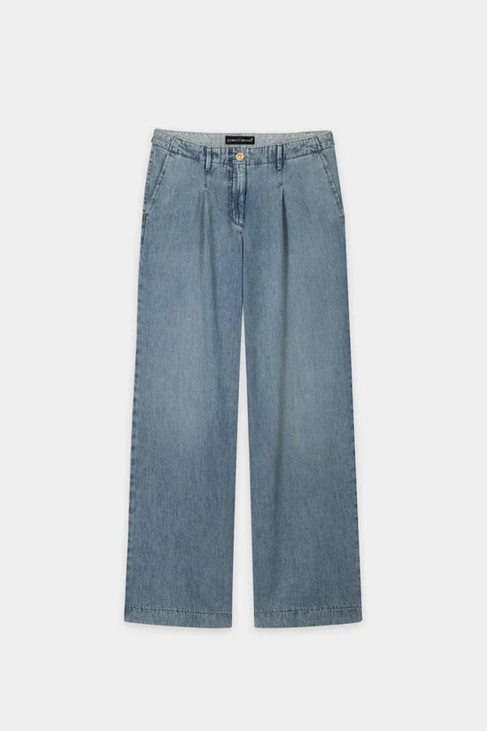 Luisa Cerano Blue Wide Leg Denim Jeans with Pleat