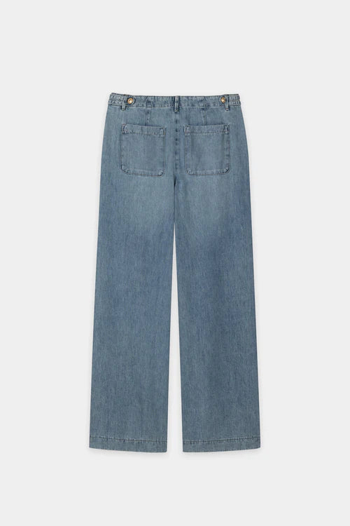 Luisa Cerano Blue Wide Leg Denim Jeans with Pleat