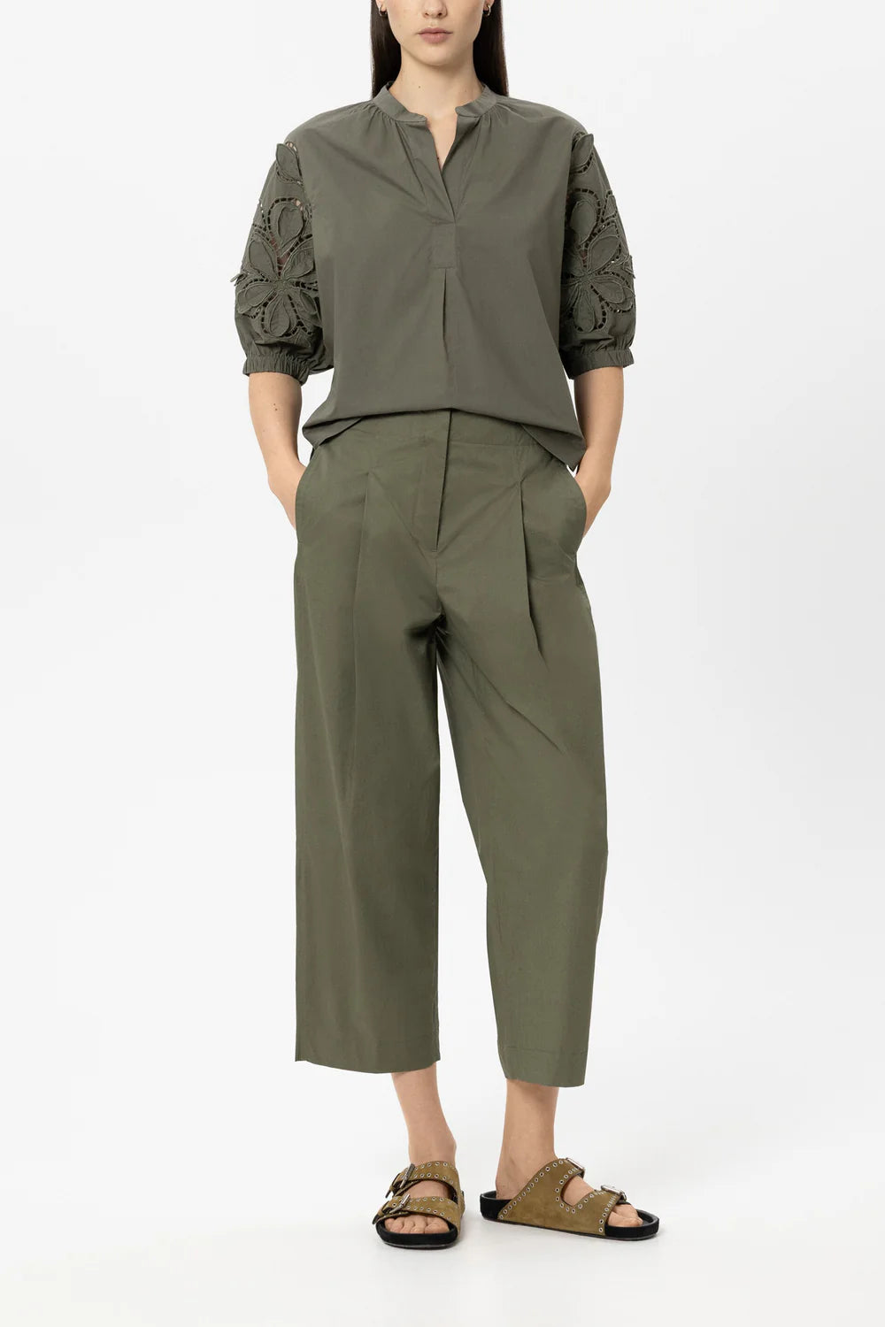 Luisa Cerano Khaki Gabardine Tapered Trousers