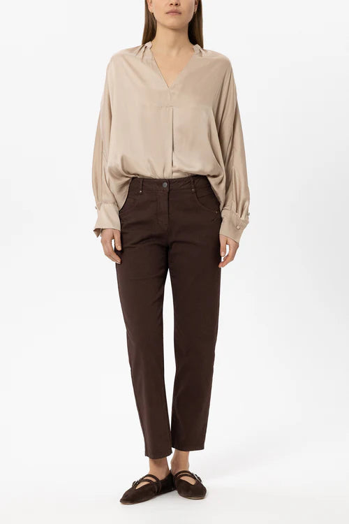 Luisa Cerano Maroon Chino Style Coloured Denim Trousers