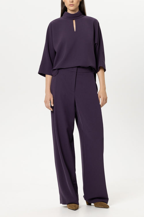 Luisa Cerano Plum Wide-Leg Trousers with Pleats