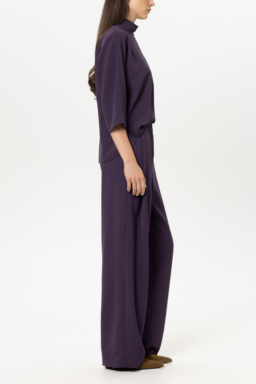 Luisa Cerano Plum Wide-Leg Trousers with Pleats