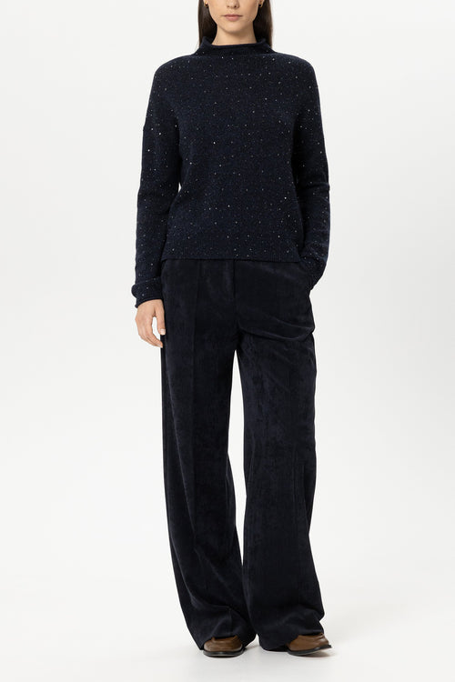 Luisa Cerano Navy Corduroy Wide-Leg Trousers