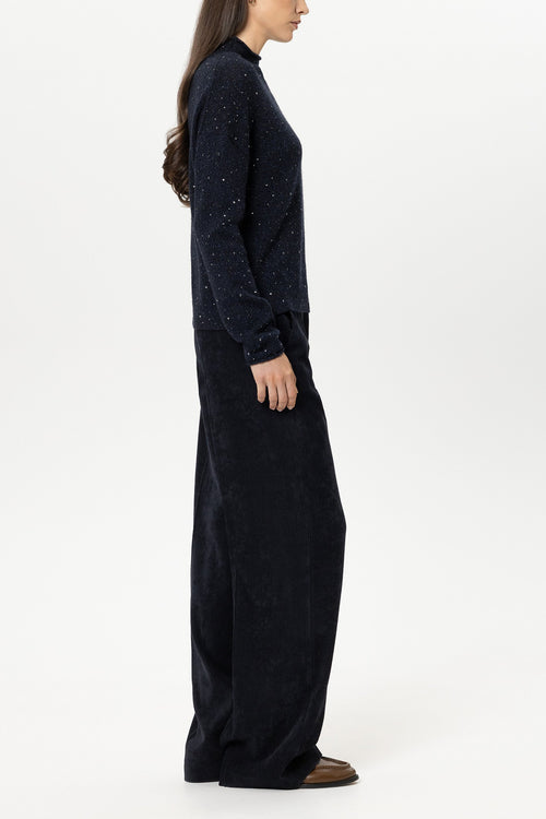Luisa Cerano Navy Corduroy Wide-Leg Trousers