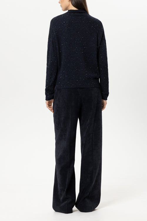 Luisa Cerano Navy Corduroy Wide-Leg Trousers