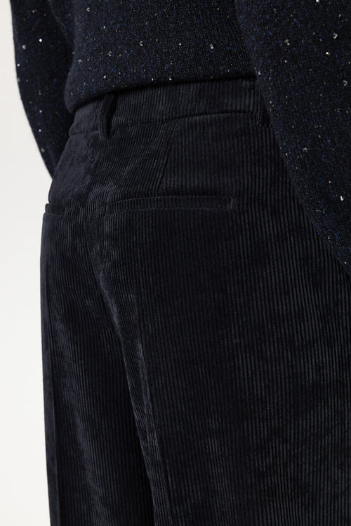 Luisa Cerano Navy Corduroy Wide-Leg Trousers
