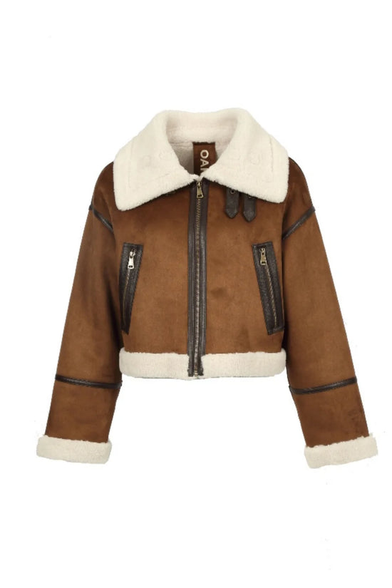Oakwood Light Brown Faux Suede Aviator Jacket 