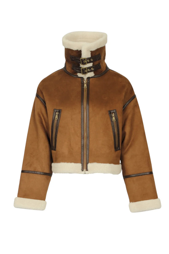 Oakwood Light Brown Faux Suede Aviator Jacket 
