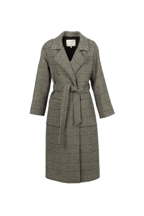 oakwood black and white check wool blend coat