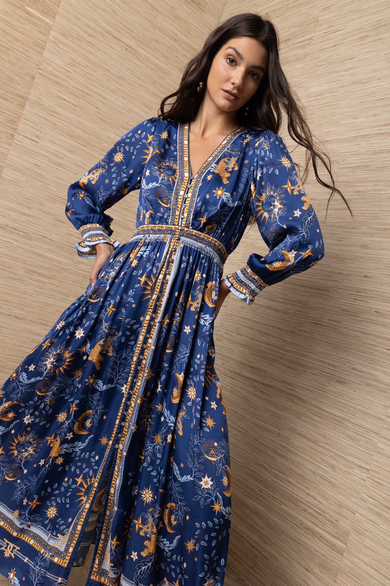 Hale Bob Navy Celestial Print Maxi Dress