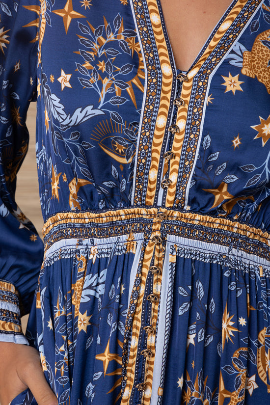 Hale Bob Navy Celestial Print Maxi Dress