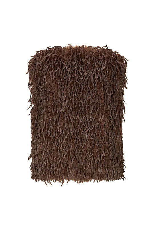 Faber Chocolate V-Neck Faux Fur Boho Gilet