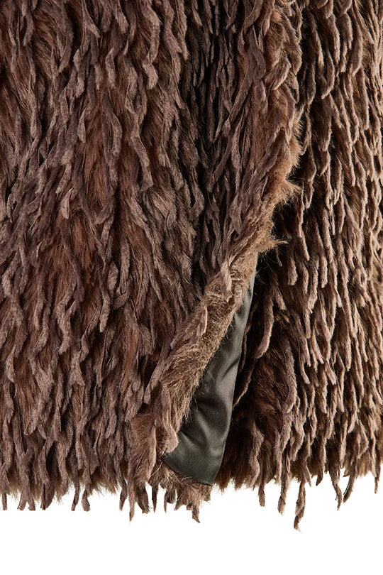 Faber Chocolate V-Neck Faux Fur Boho Gilet
