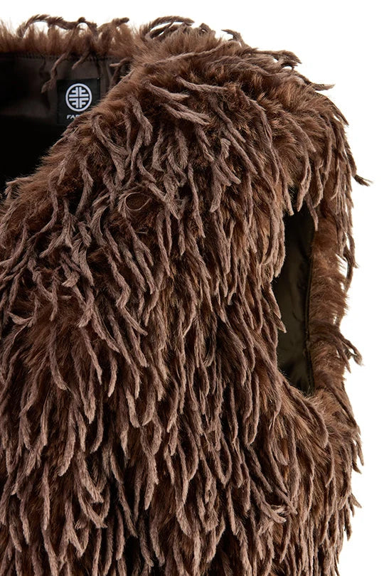 Faber Chocolate V-Neck Faux Fur Boho Gilet