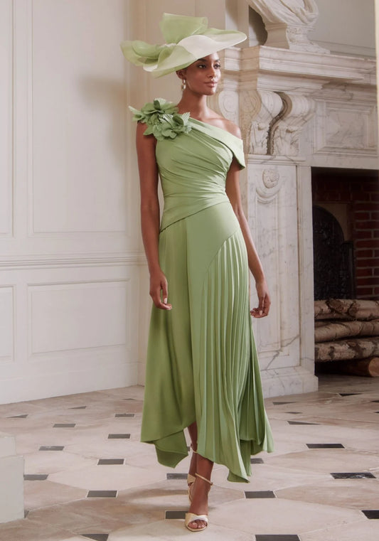 John Charles Fern Soft Pleated Lightweight Crepe Midi Dress