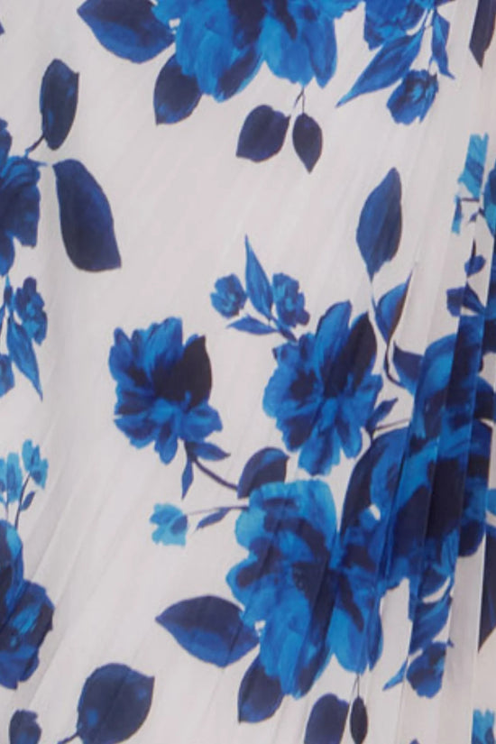 John Charles Blue Carnation Print Crepe Midi Dress