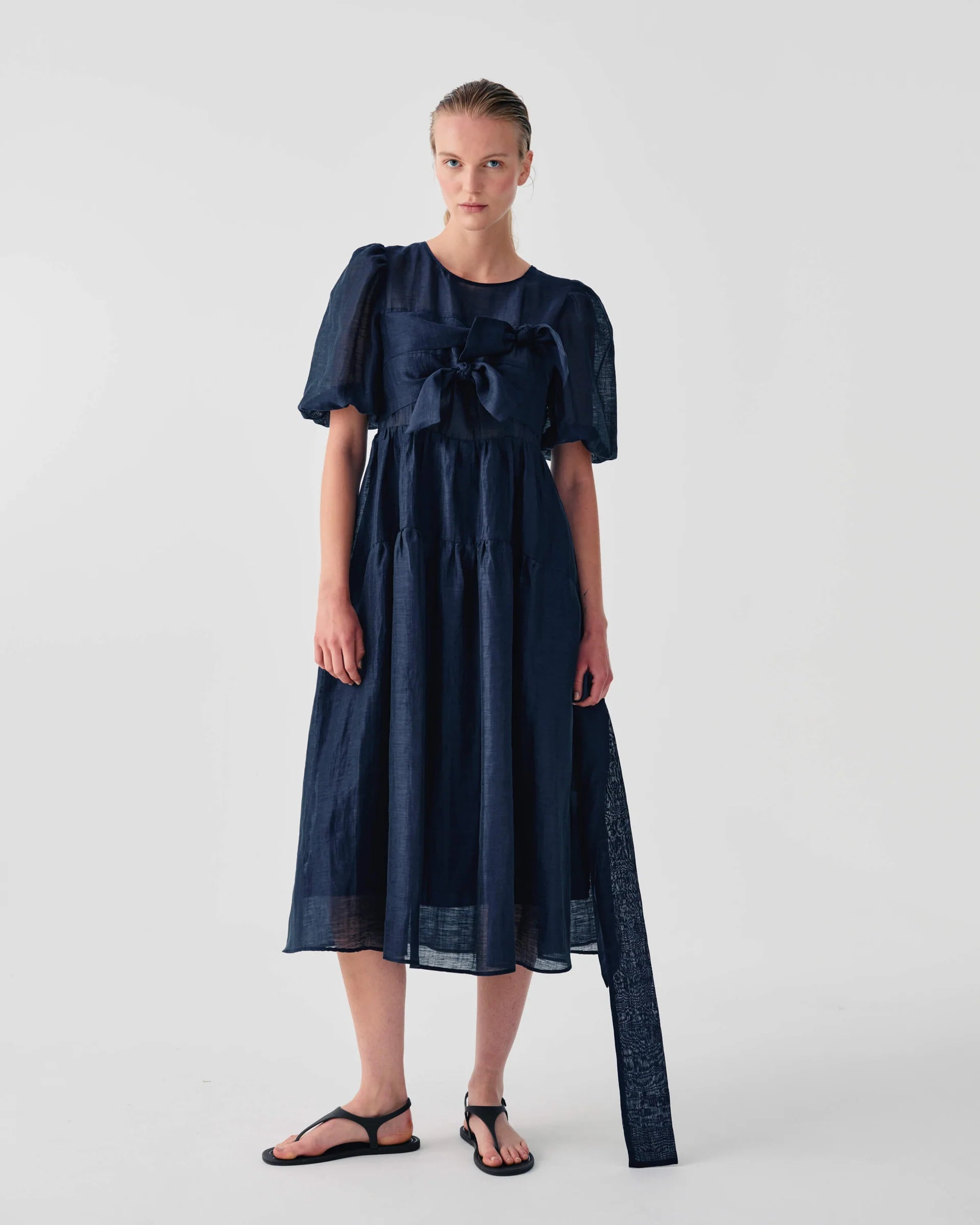 Beatrice b Blue Midi Organza Dress with Bow