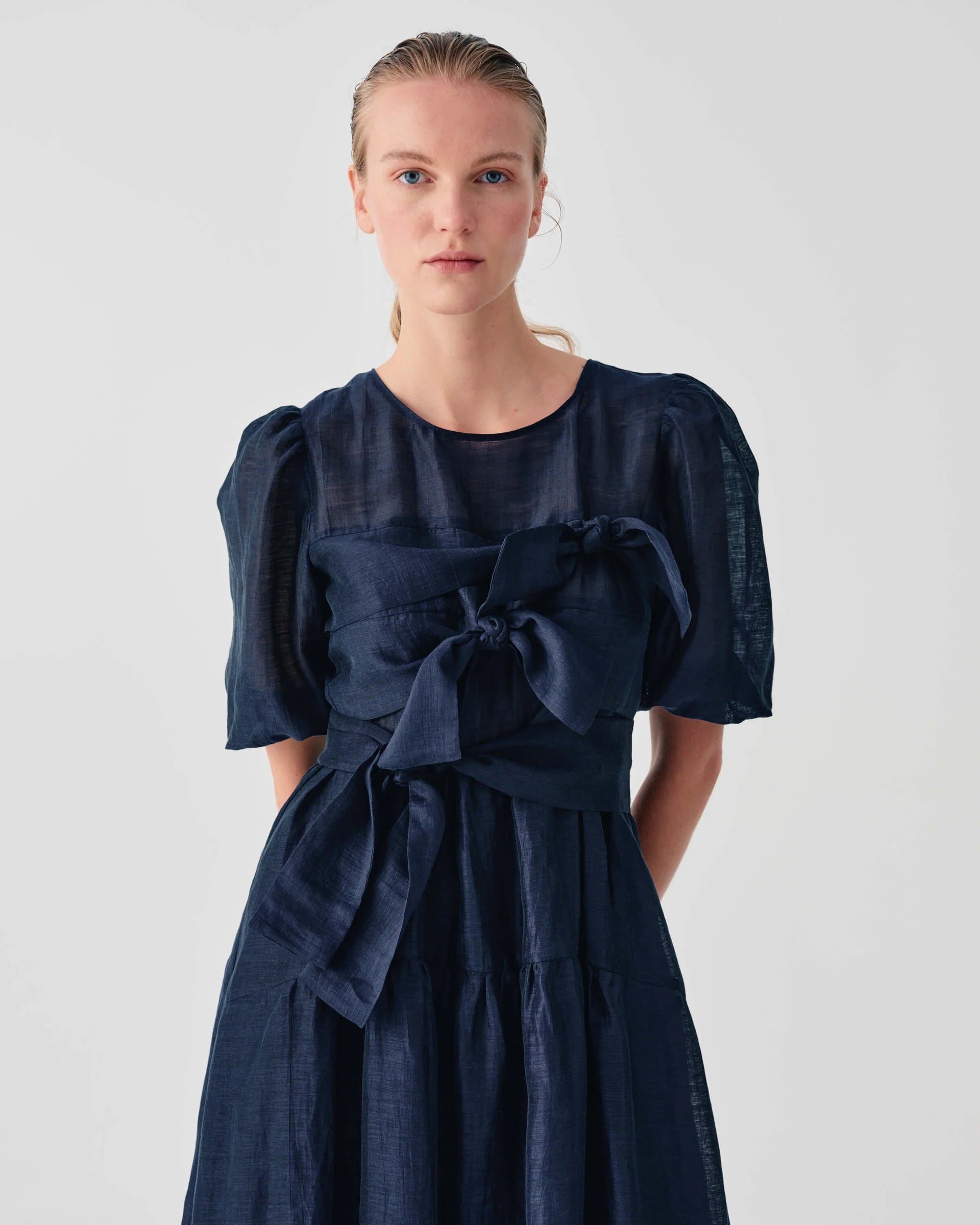 Beatrice b Blue Midi Organza Dress with Bow