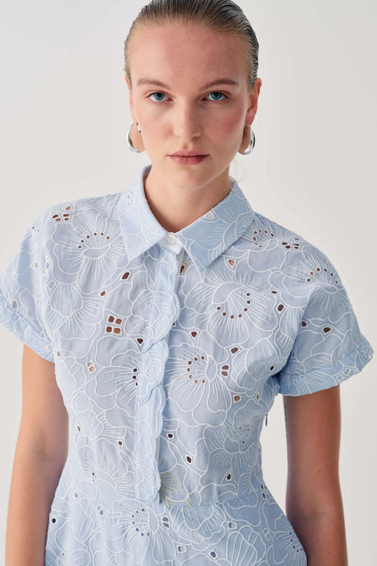 Beatrice b Blue Water Broderie Anglaise Shirt Dress with Belt