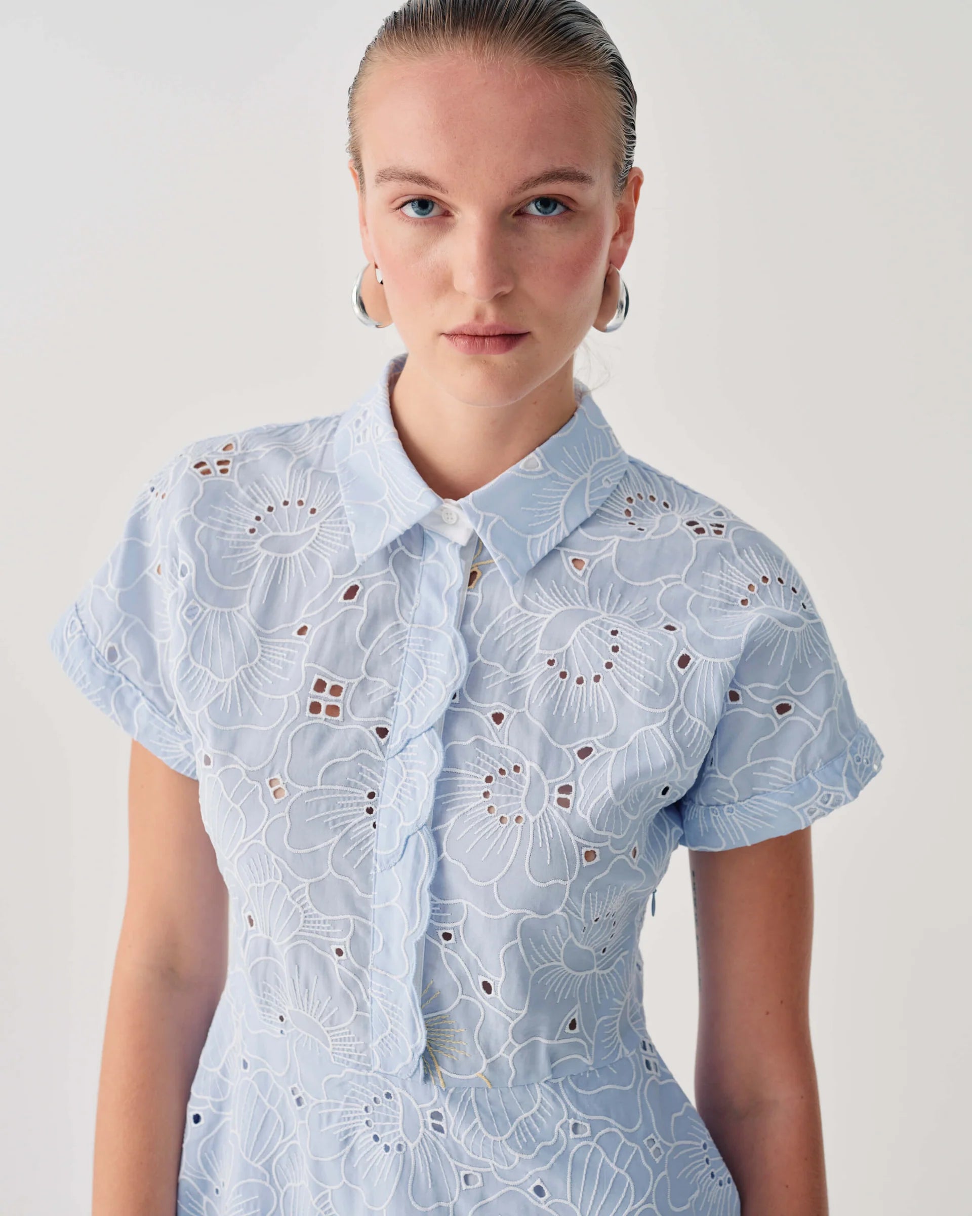 Beatrice b Blue Water Broderie Anglaise Shirt Dress with Belt