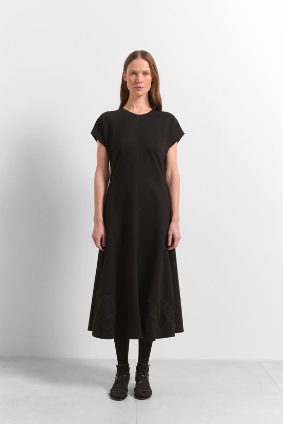 Beatrice B Black Midi Dress Round Neck Short Sleeve Fit & Flare Dress