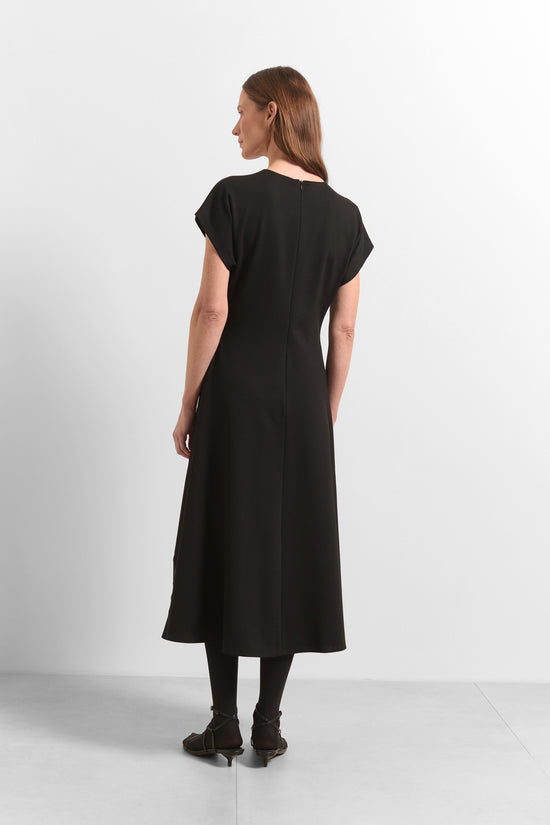 Beatrice B Black Midi Dress Round Neck Short Sleeve Fit & Flare Dress