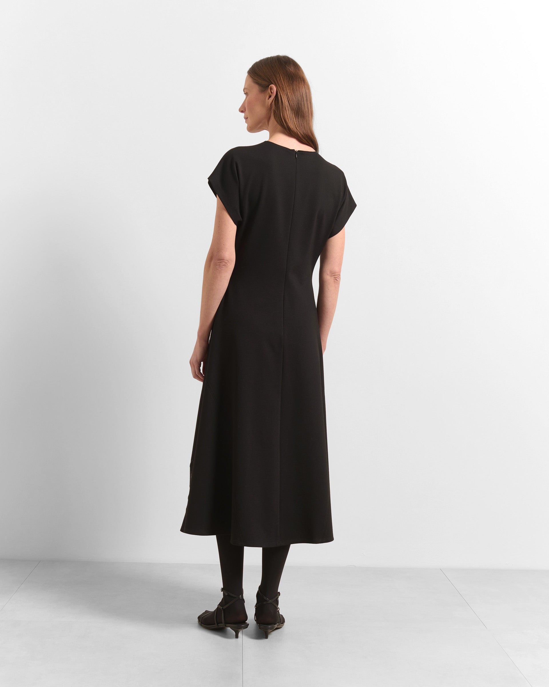 Beatrice B Black Midi Dress Round Neck Short Sleeve Fit & Flare Dress