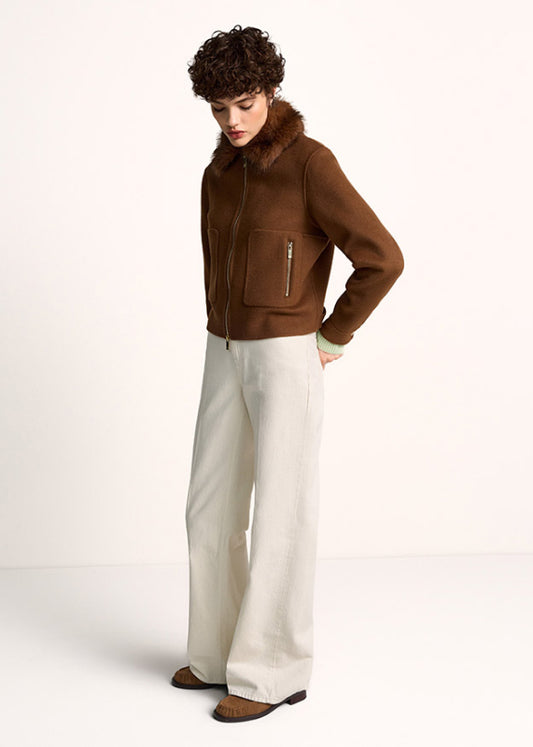 Riani Pecan Zip Jacket with Faux Fur Collar