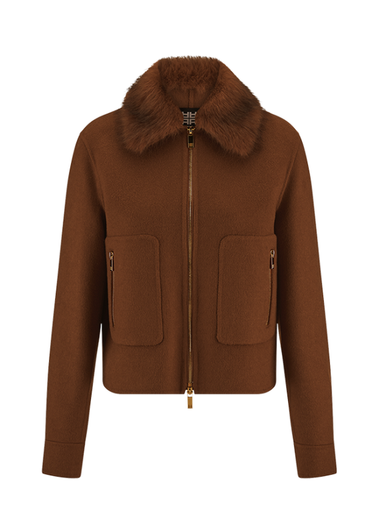 Riani Pecan Zip Jacket with Faux Fur Collar
