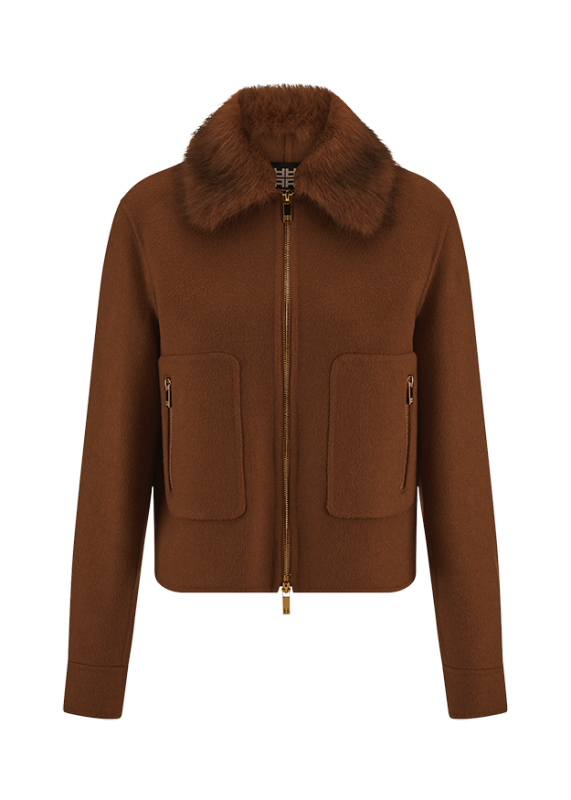 Riani Pecan Zip Jacket with Faux Fur Collar